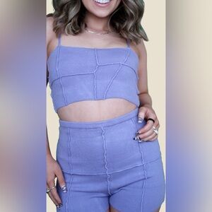 Lavender Knit Crop Top and Shorts Set
